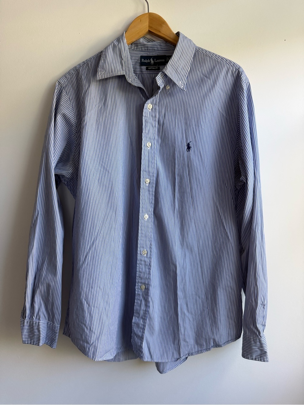 Ralph Lauren Men's Light Blue & White Pinstripe Button-Up Shirt